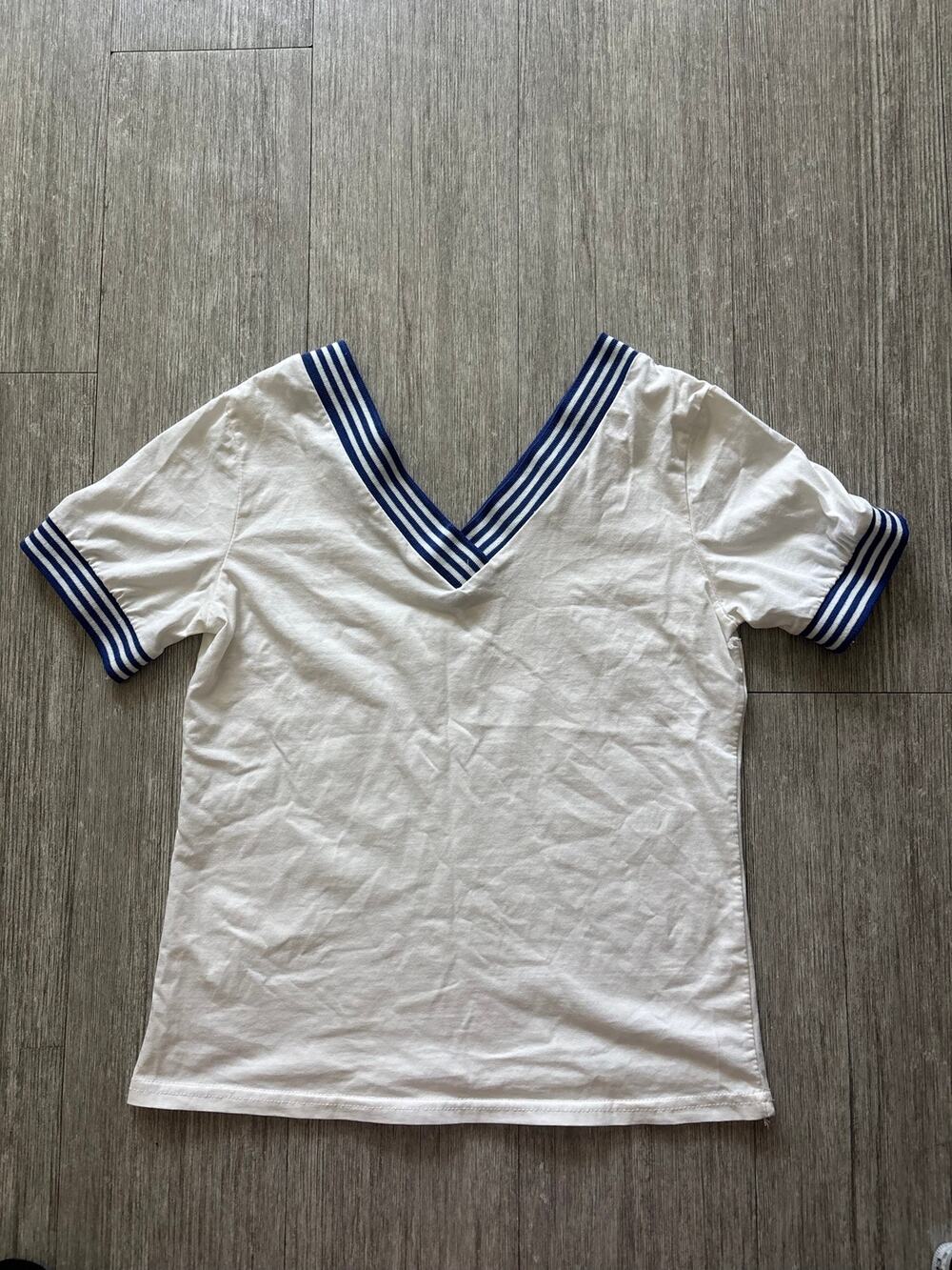Blue Trim Sailor Style V-Neck Top